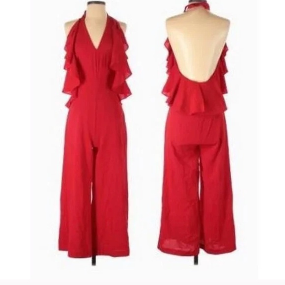 Romeo & Juliet Couture Red Jumpsuit with Chic Design - Picture 1 of 8